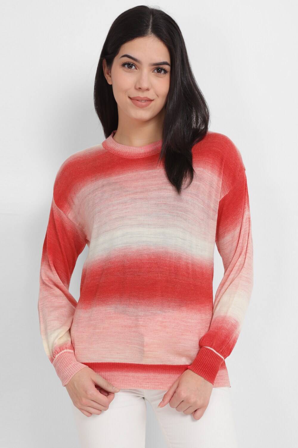 Allen Solly Self Design Round Neck Casual Women Red Sweater