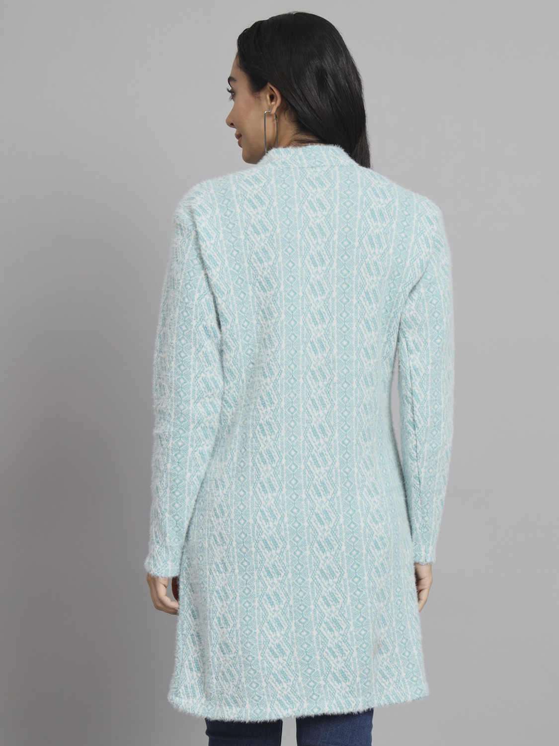 Image of eWools Women Woven Round Neck Light Blue Sweater