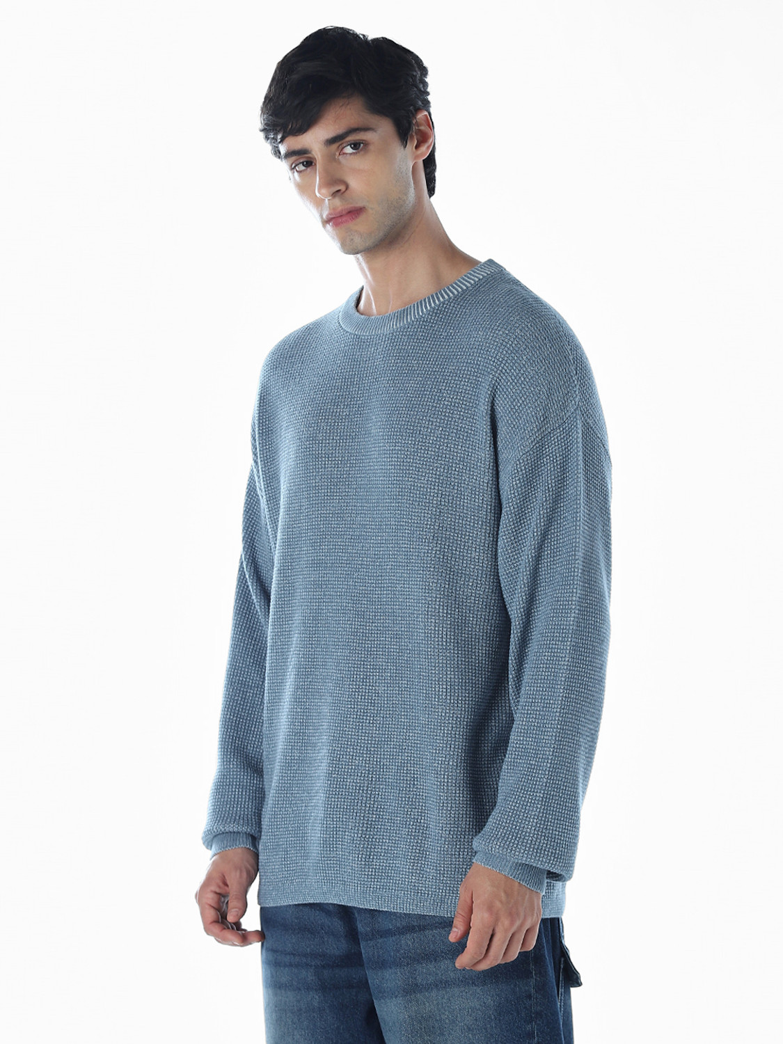 Image of JACK & JONES Solid Crew Neck Casual Men Blue Sweater