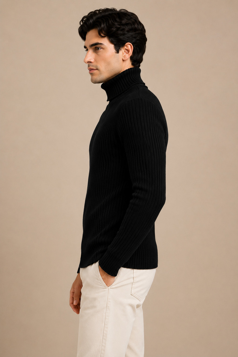 Image of Alltribe Men Solid High Neck Black Sweater