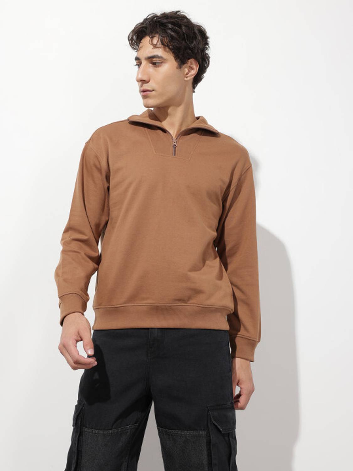 Roadster Brown High Neck Casual Men Sweater