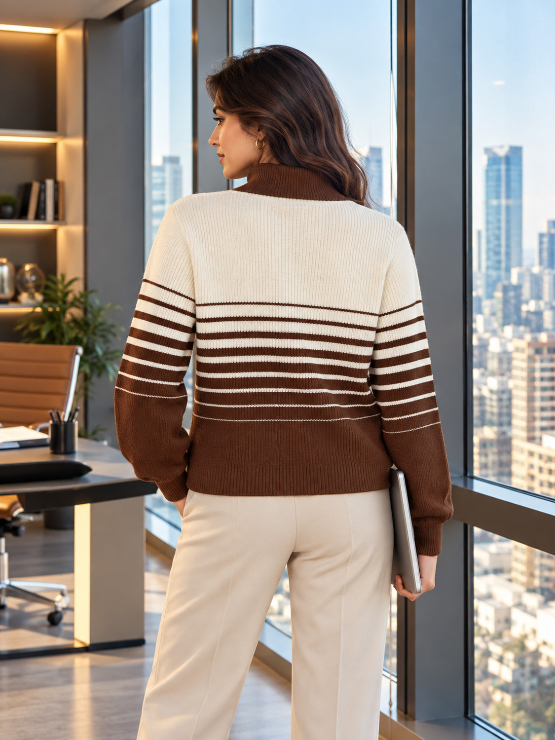 Image of Purple Imli Women Striped Collared Neck Multicolor Sweater