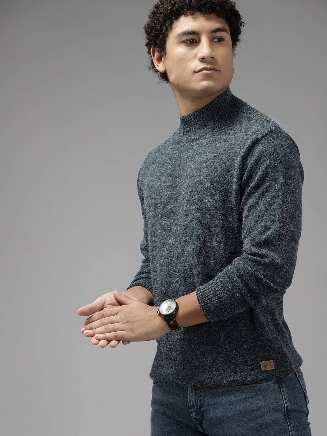 Roadster Solid Turtle Neck Casual Men Grey Sweater - Image 5