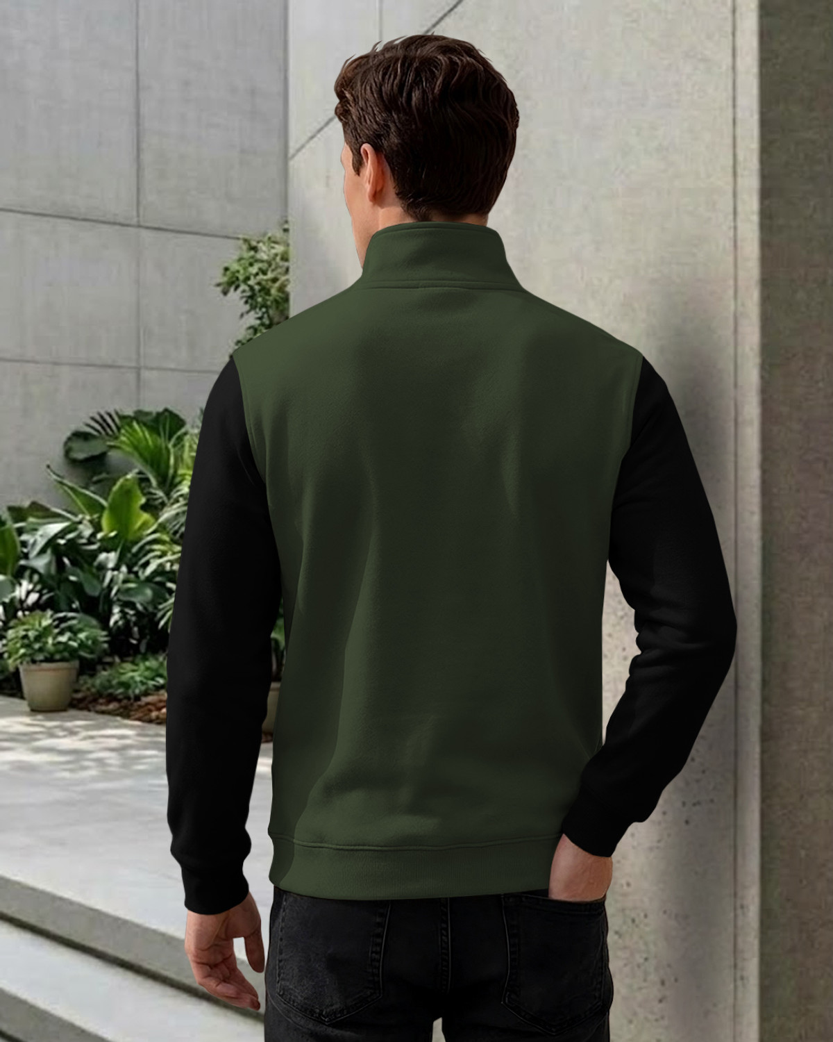Image of TRIPR Men Colorblock High Neck Dark Green, Black Sweater