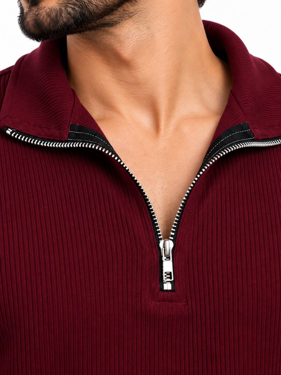 DarkMount Solid High Neck Casual Men Maroon Sweater - Image 2