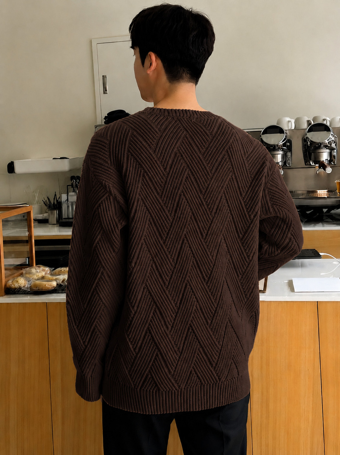Image of WOMENPRIDE Self Design Round Neck Casual Men Brown Sweater