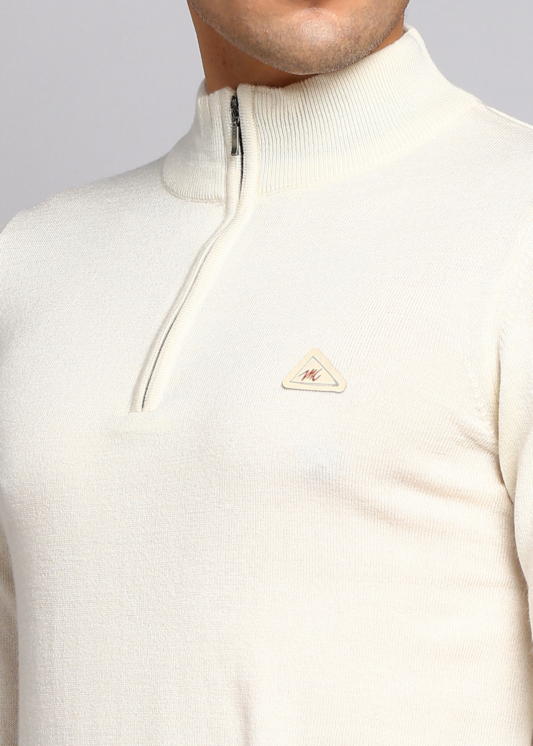 Image of MONTE CARLO Men Solid High Neck Beige Sweater