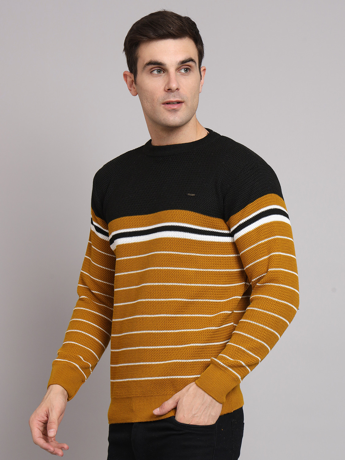 Image of eWools Striped Round Neck Casual Men Multicolor Sweater