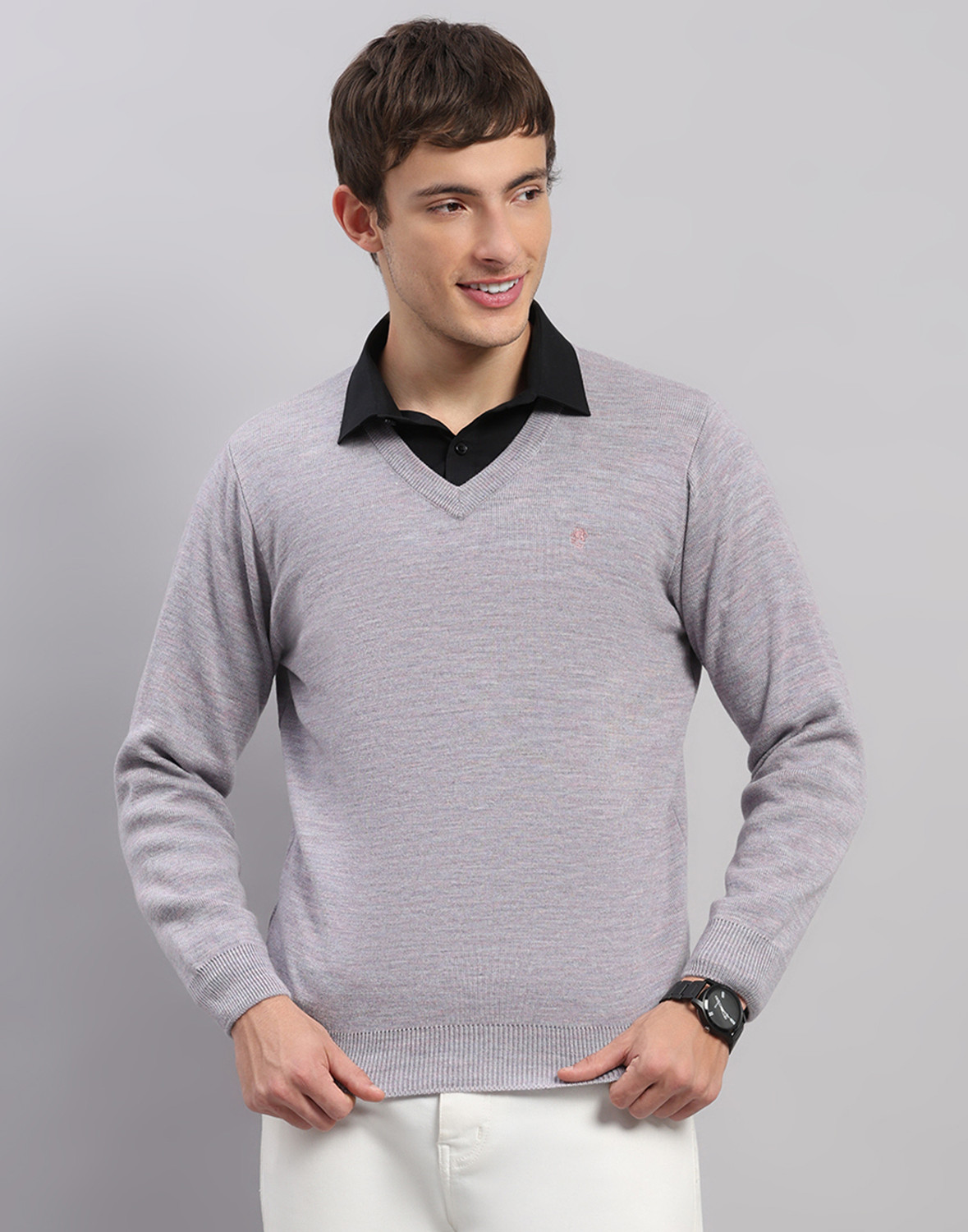 Image of OSWAL Men Solid V Neck Multicolor Sweater