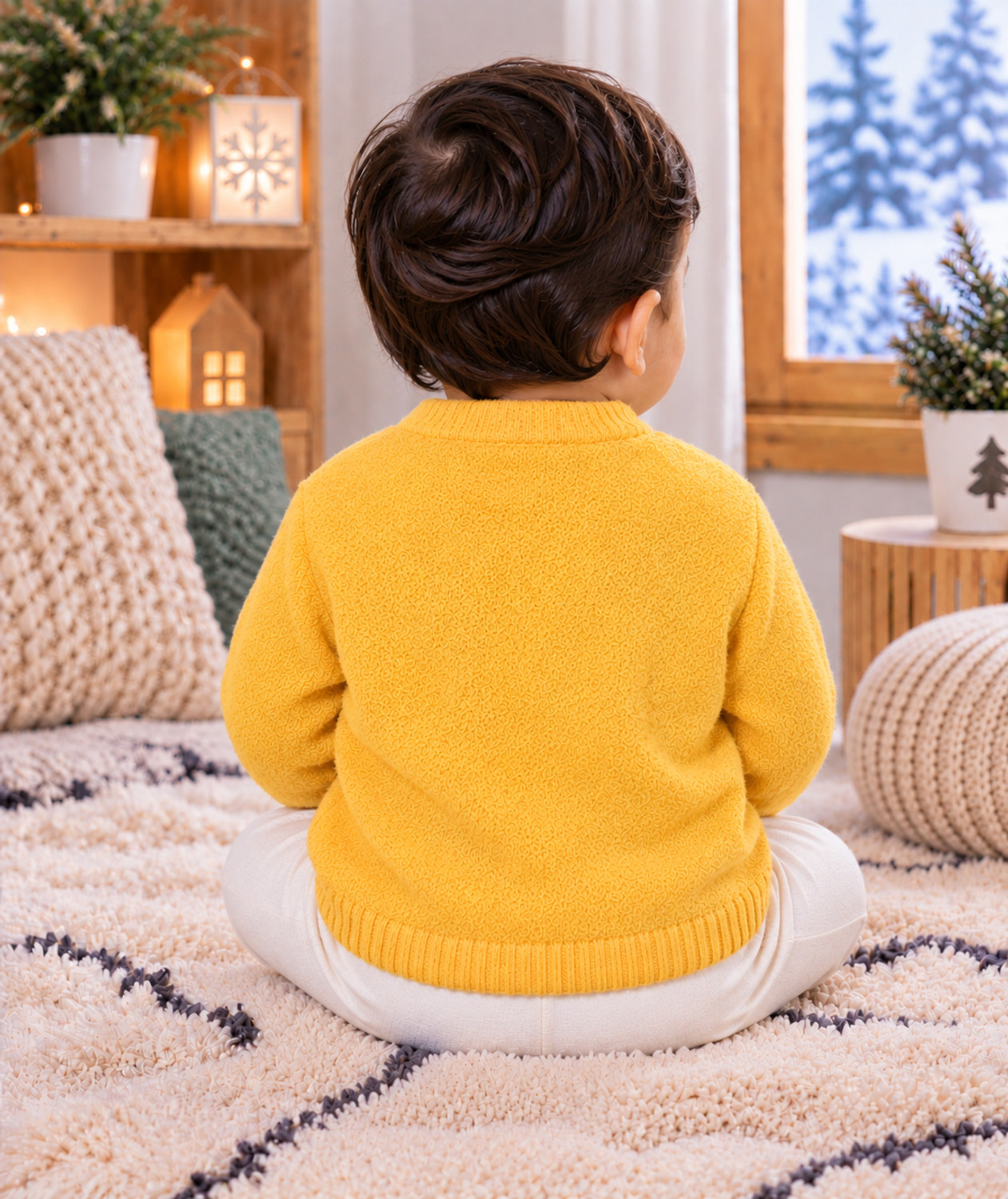 Image of Fit N Fame Baby Boys Self Design Round Neck Yellow Sweater