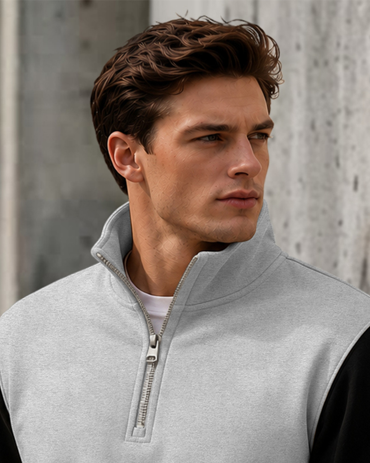 Image of TRIPR Men Colorblock High Neck Grey, Black Sweater