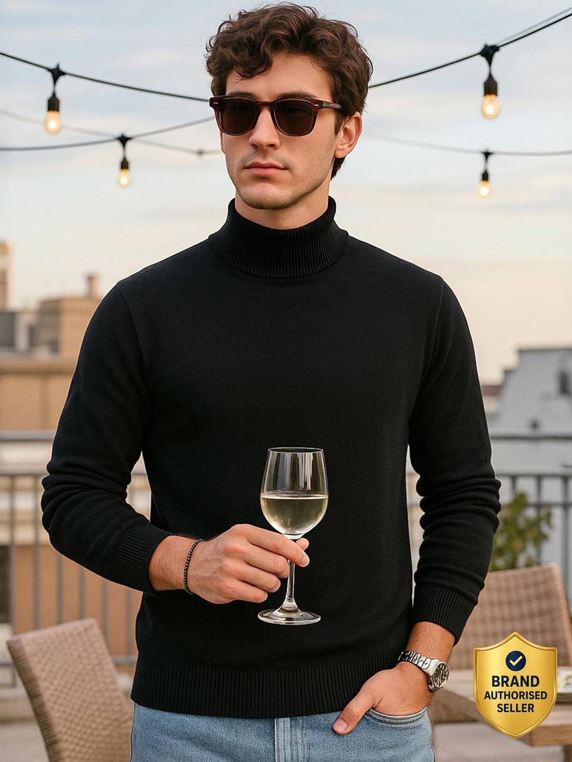 BEWAKOOF Solid Turtle Neck Casual Men Black Sweater