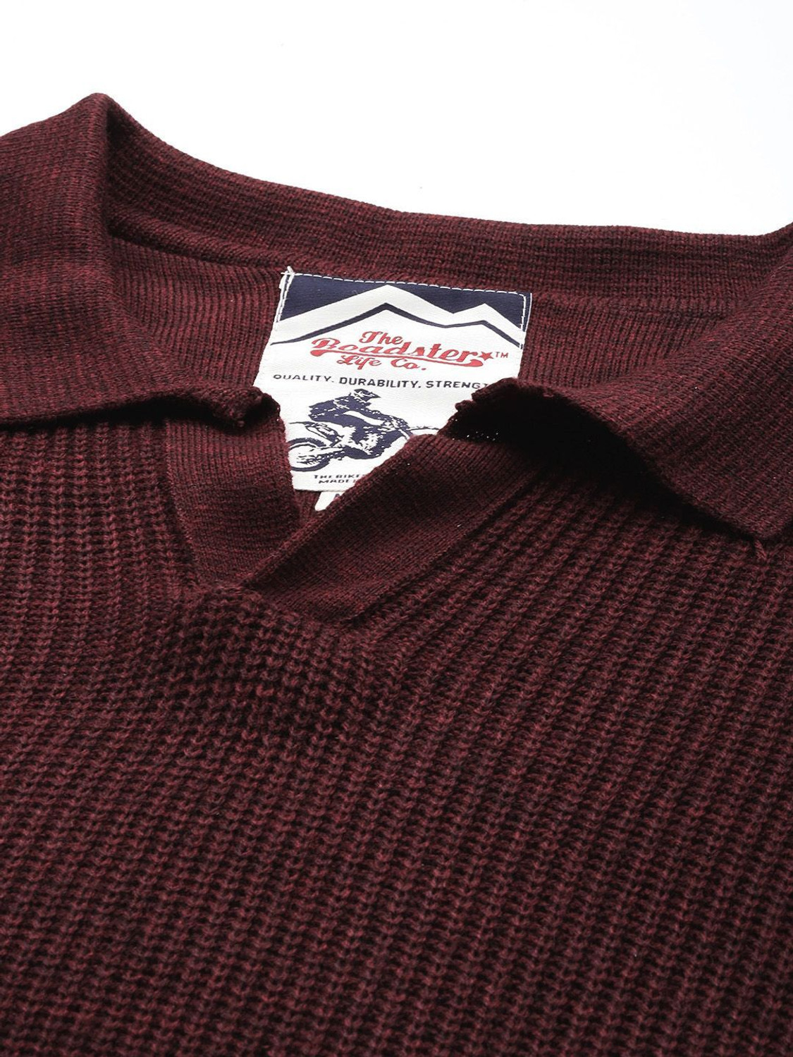 Image of Roadster Solid Collared Neck Casual Men Maroon Sweater