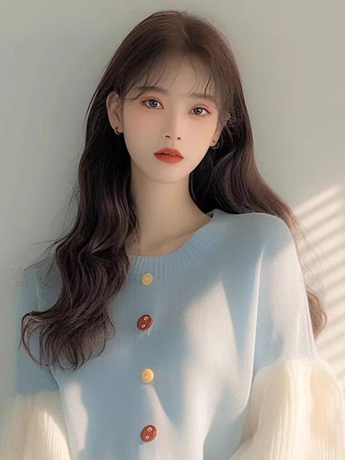 Image of HERE&NOW Colorblock Round Neck Casual Women Blue Sweater