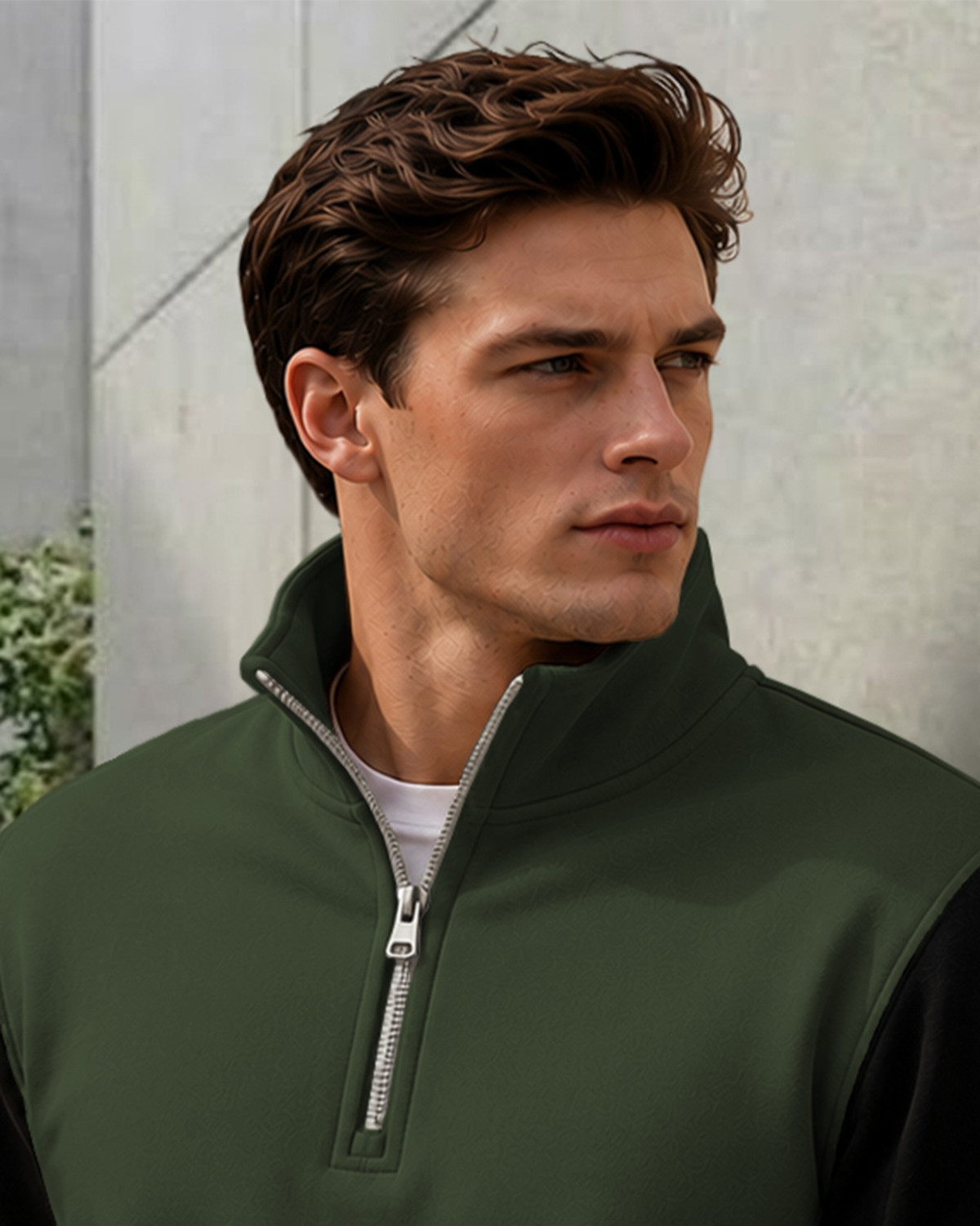 Image of TRIPR Men Colorblock High Neck Dark Green, Black Sweater