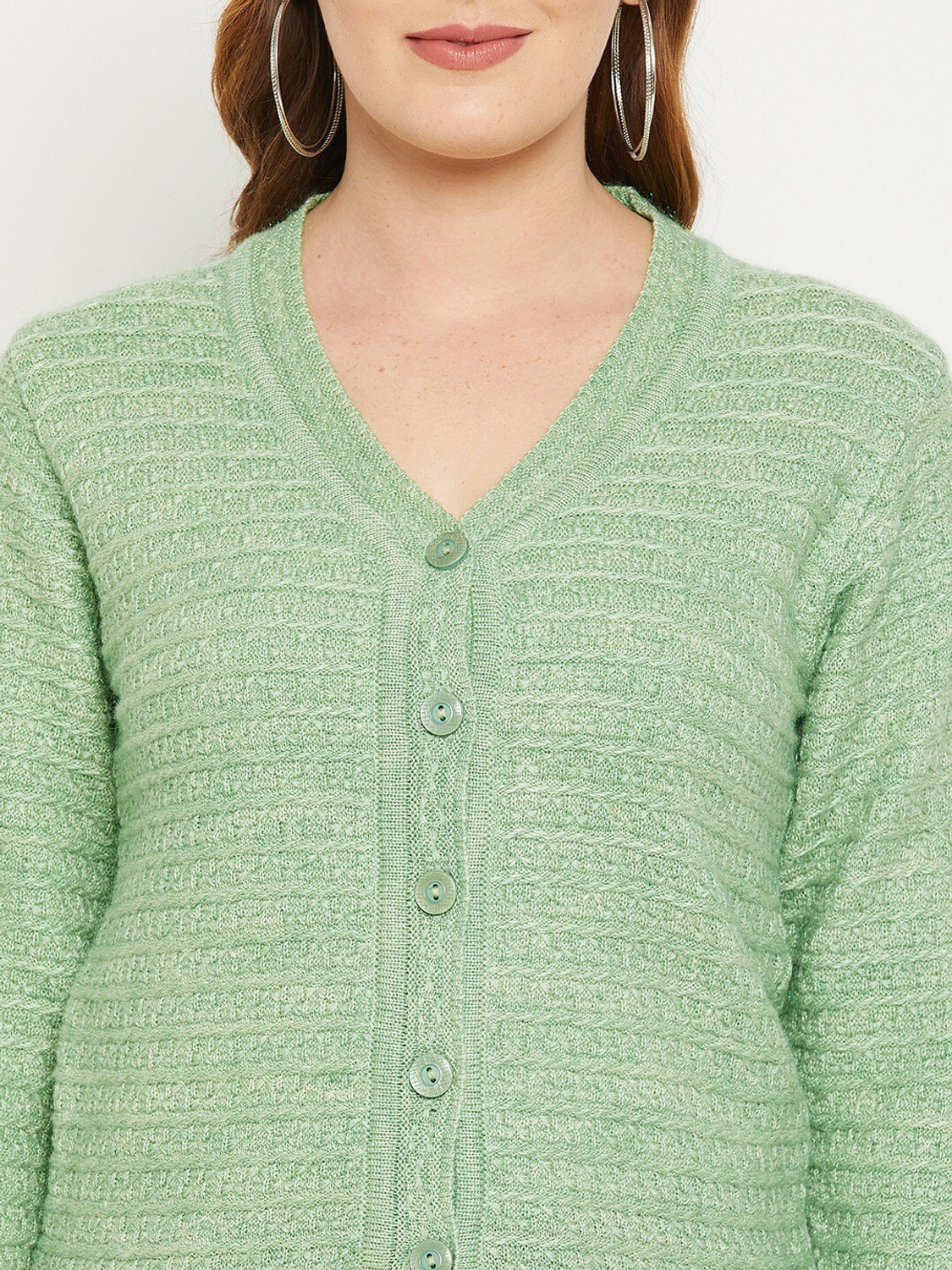 Image of Zigo Self Design V Neck Casual Women Green Sweater