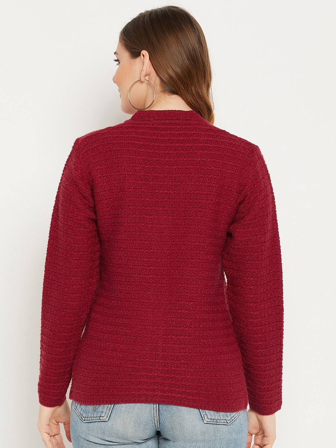 Image of Zigo Self Design V Neck Casual Women Maroon Sweater