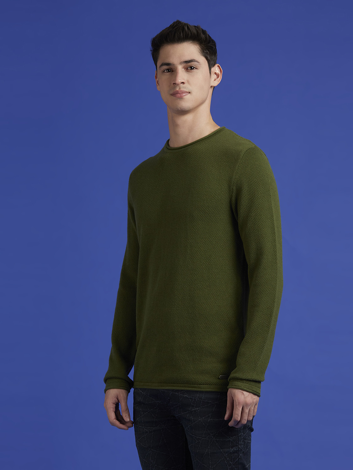 Image of Pepe Jeans Men Solid Crew Neck Green Sweater