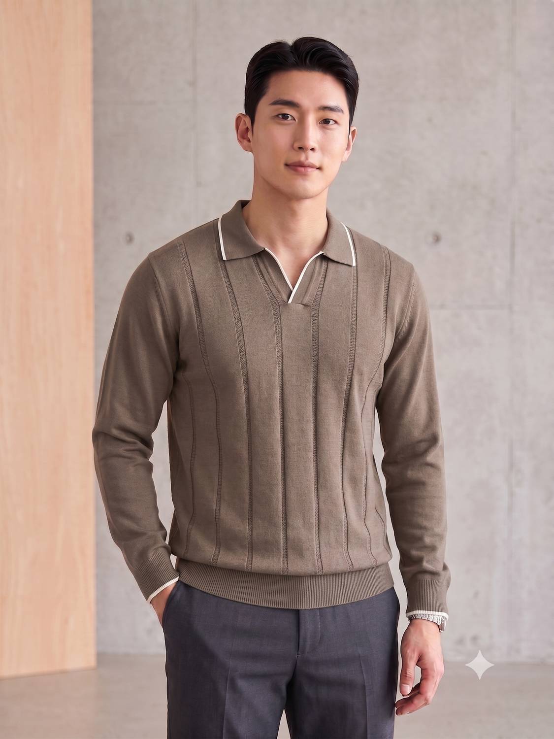 Cortin Men Brown Collared Neck Sweater - Image 2