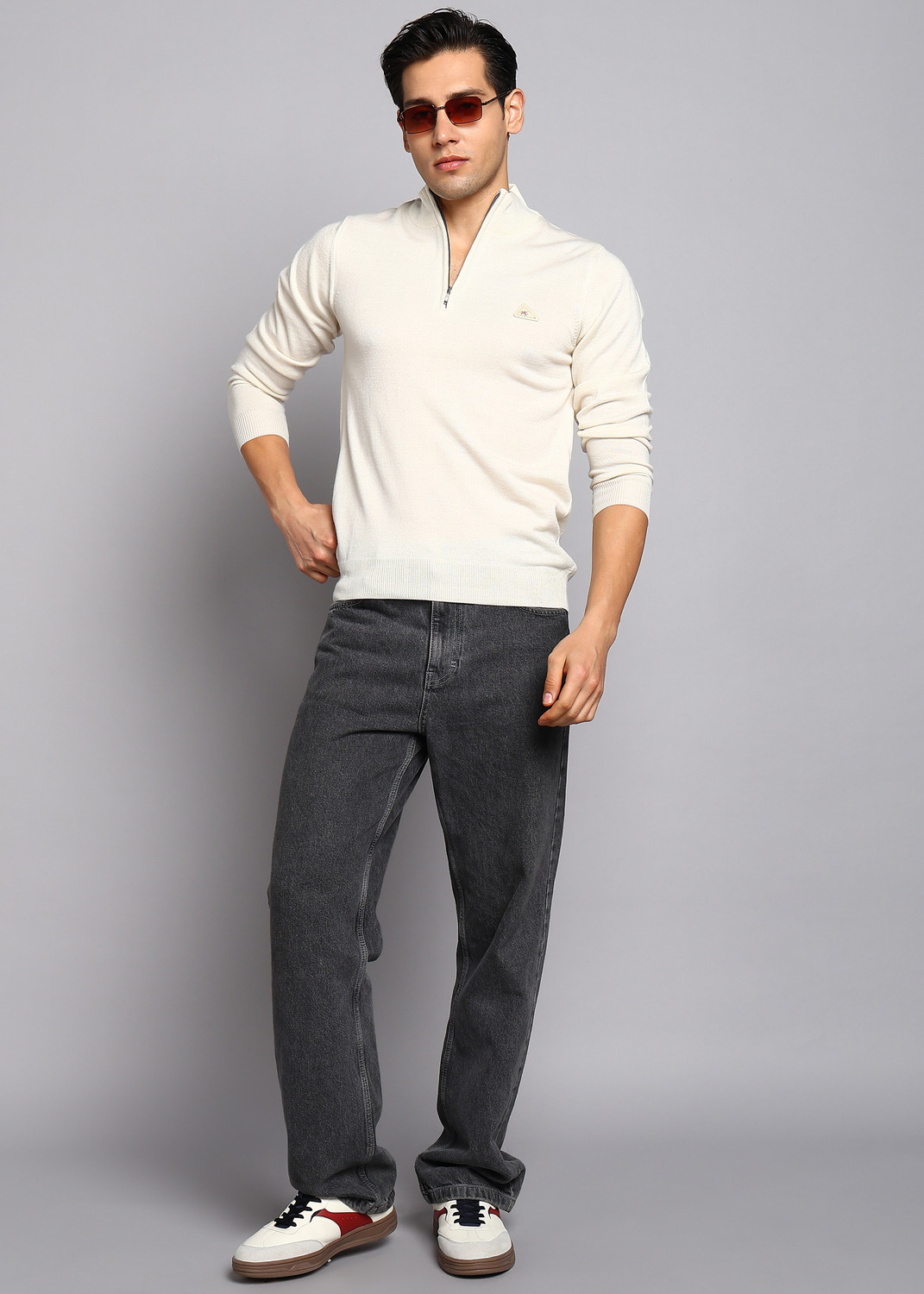 Image of MONTE CARLO Men Solid High Neck Beige Sweater