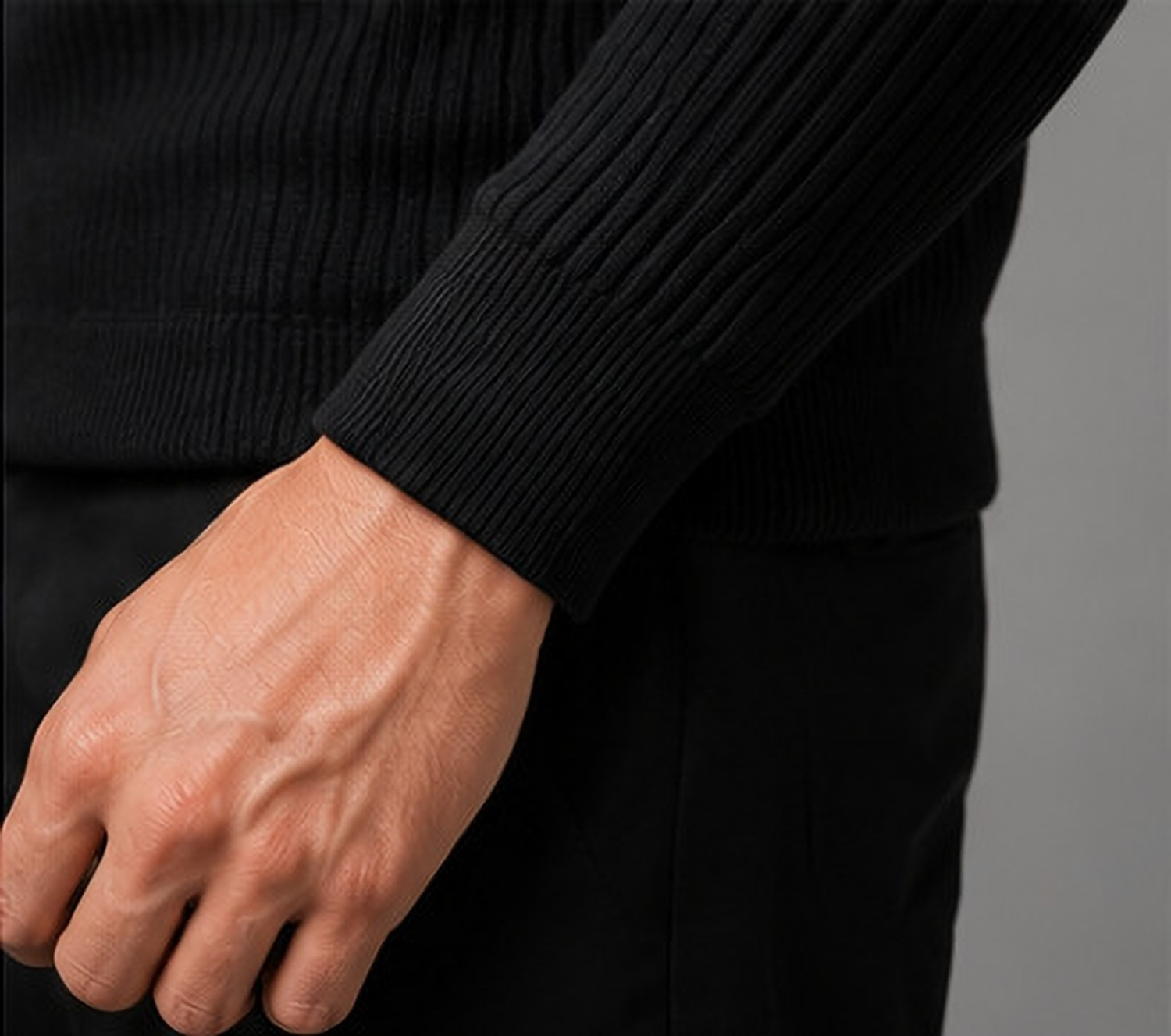 Image of LAWAIZAGARMENTS Men Self Design High Neck Black Sweater
