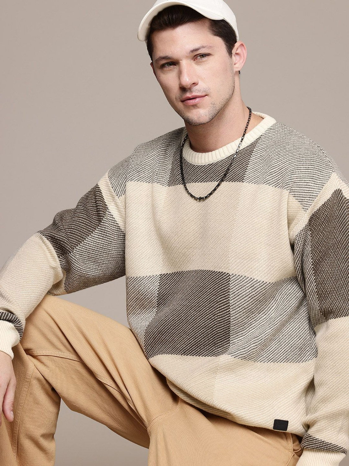 Image of Roadster Self Design Round Neck Casual Men Green Sweater