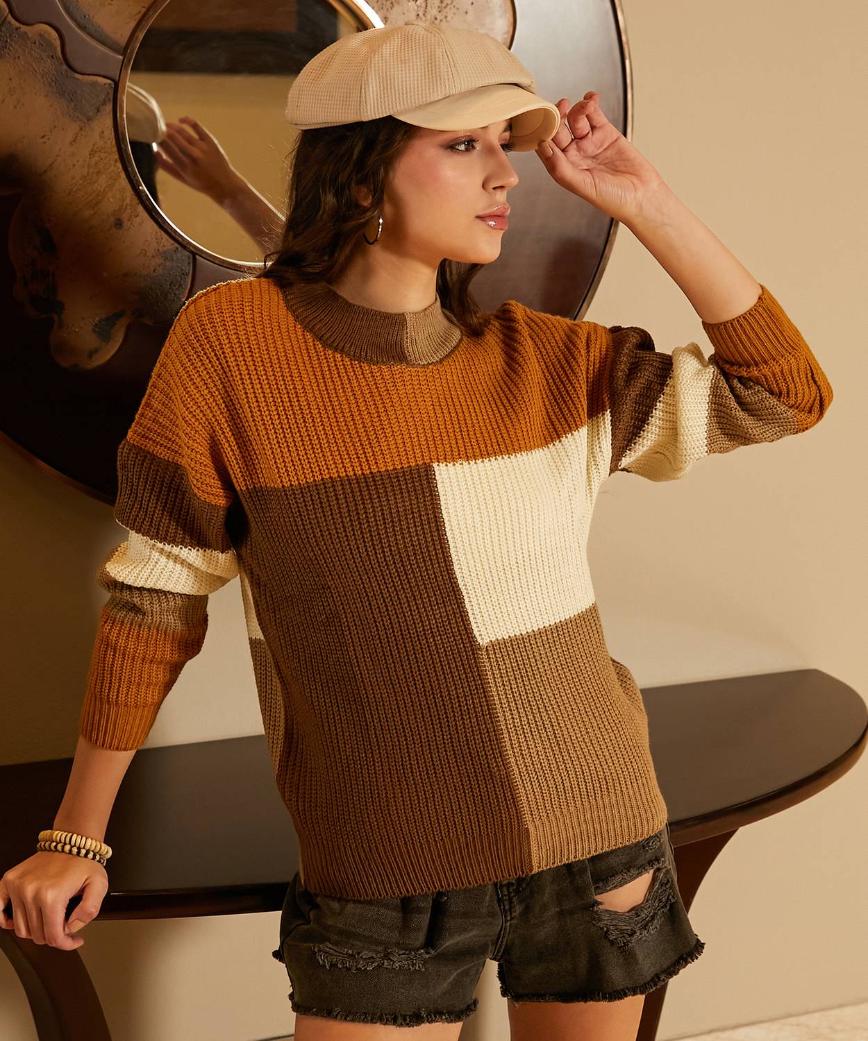 PINACOLADA Colorblock High Neck Casual Women Multicolor Sweater