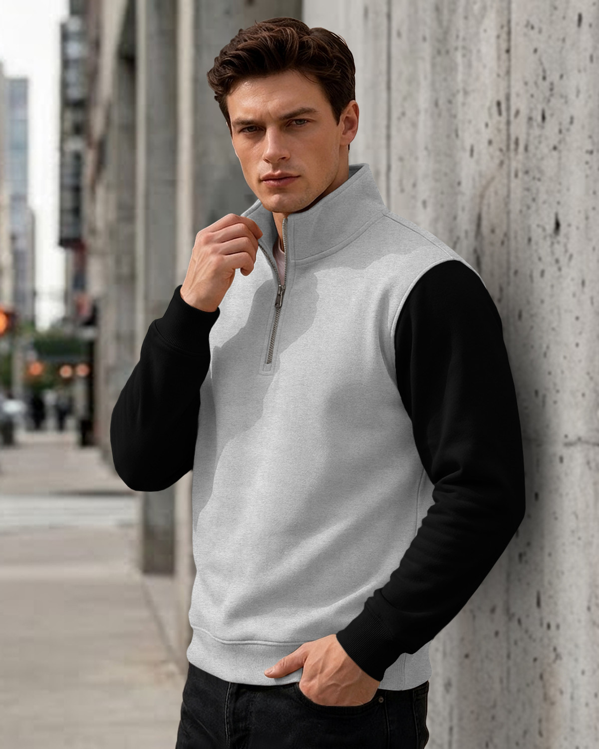 Image of TRIPR Men Colorblock High Neck Grey, Black Sweater