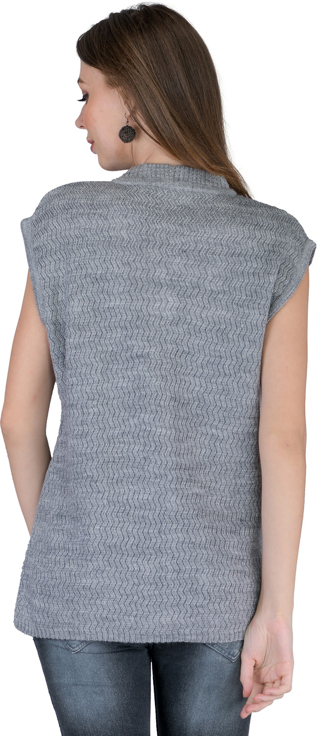 Image of lady willington Women Self Design V Neck Grey Sweater