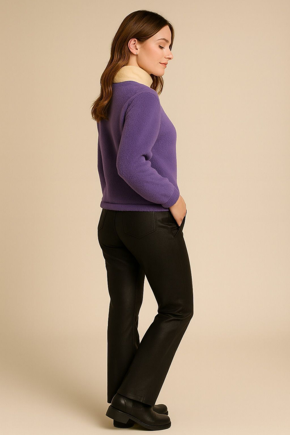 Image of THE DRY STATE Self Design High Neck Casual Women Purple, Beige Sweater