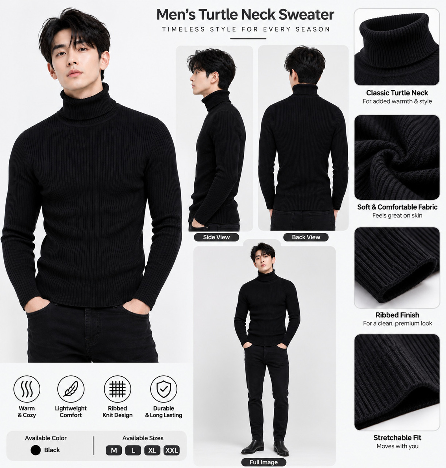 Image of Alltribe Men Self Design High Neck Black Sweater