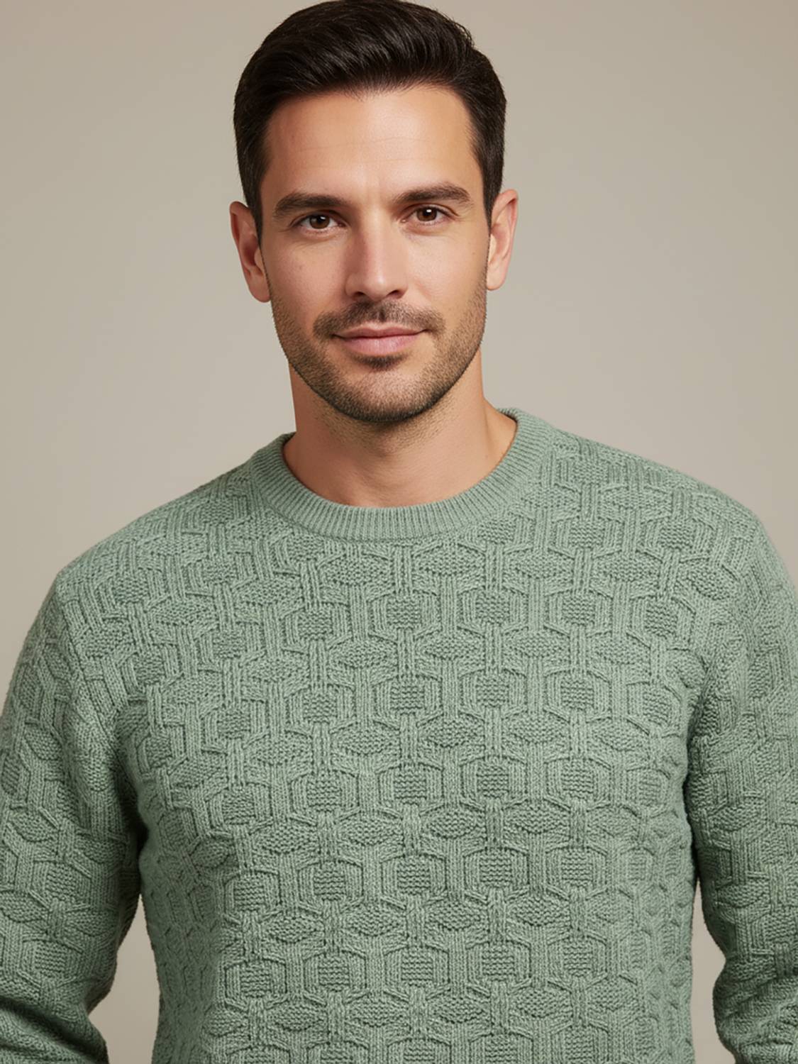 AIN6 Self Design Round Neck Casual Men Light Green Sweater
