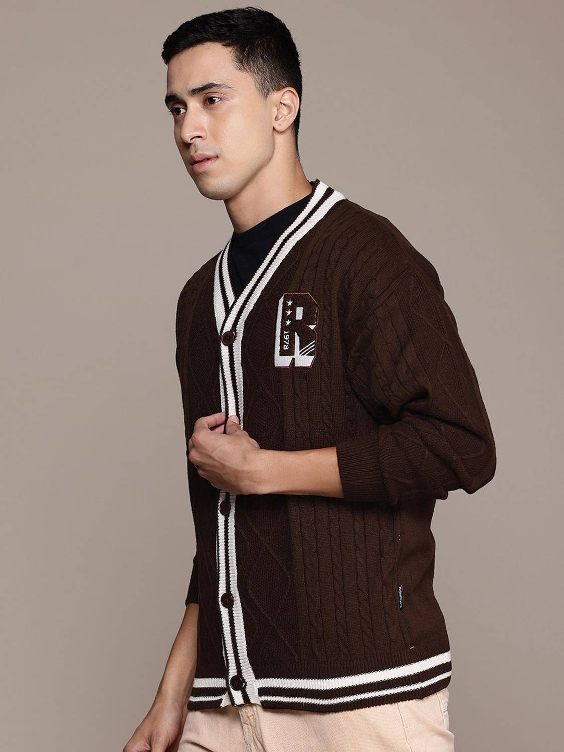 Roadster Men Brown V Neck Casual Sweater - Image 3