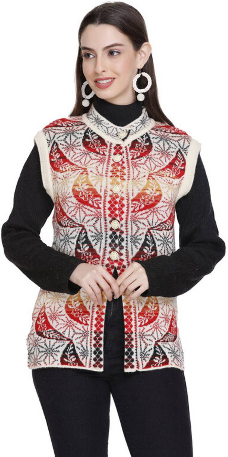 Afronaut Self Design, Printed Round Neck Casual Women Multicolor Sweater