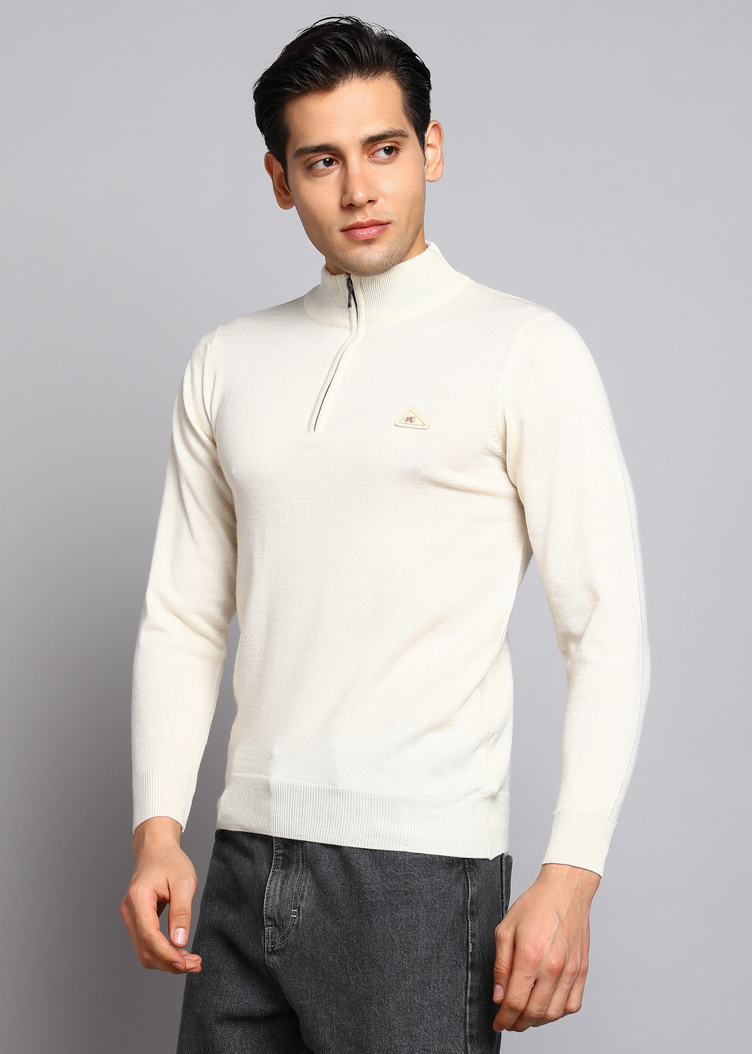 Image of MONTE CARLO Men Solid High Neck Beige Sweater