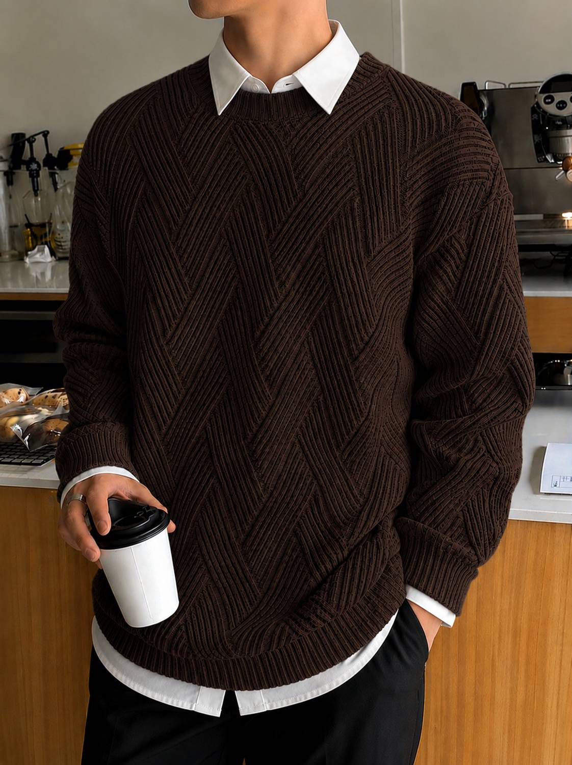 WOMENPRIDE Men Brown Round Neck Sweater - Image 1