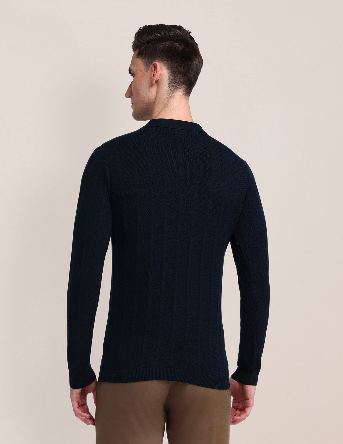 Image of U.S. POLO ASSN. Printed Collared Neck Casual Men Blue Sweater