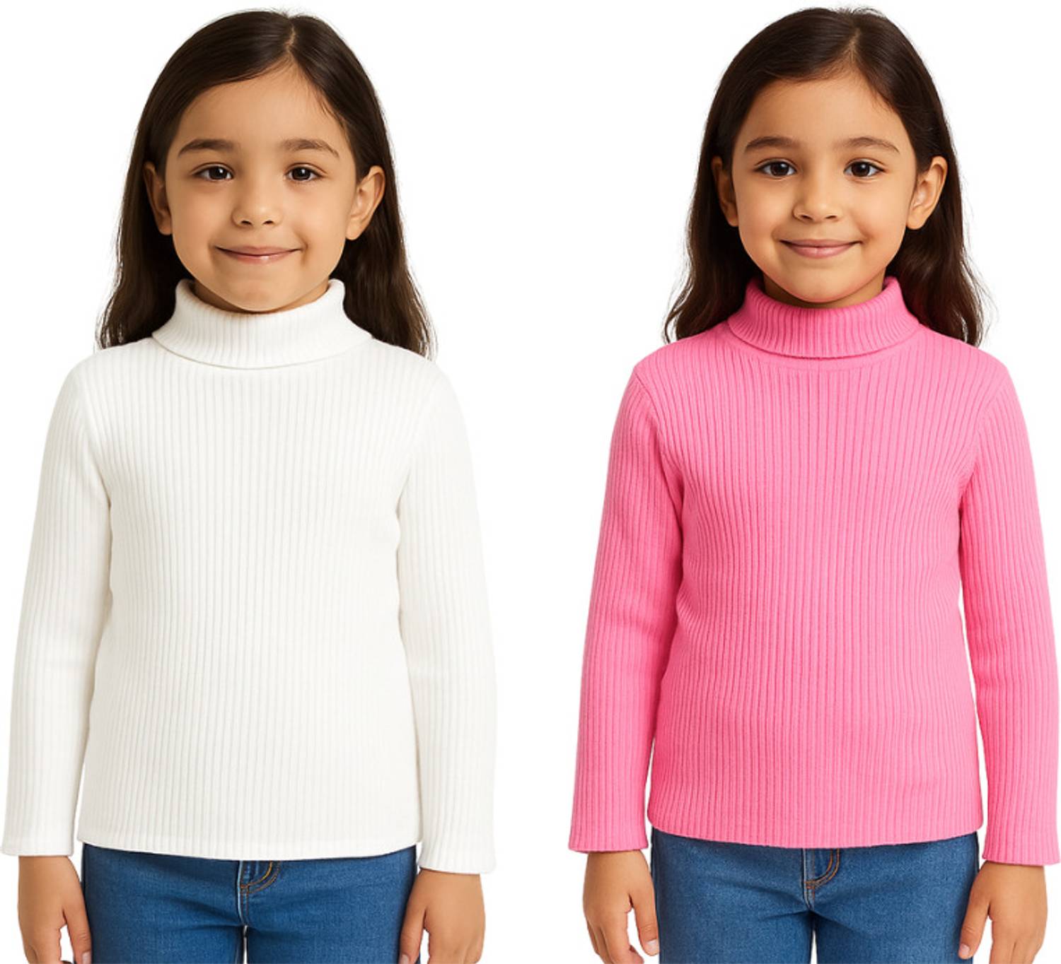 Chiclift Self Design High Neck Casual Baby Girls White, Pink Sweater