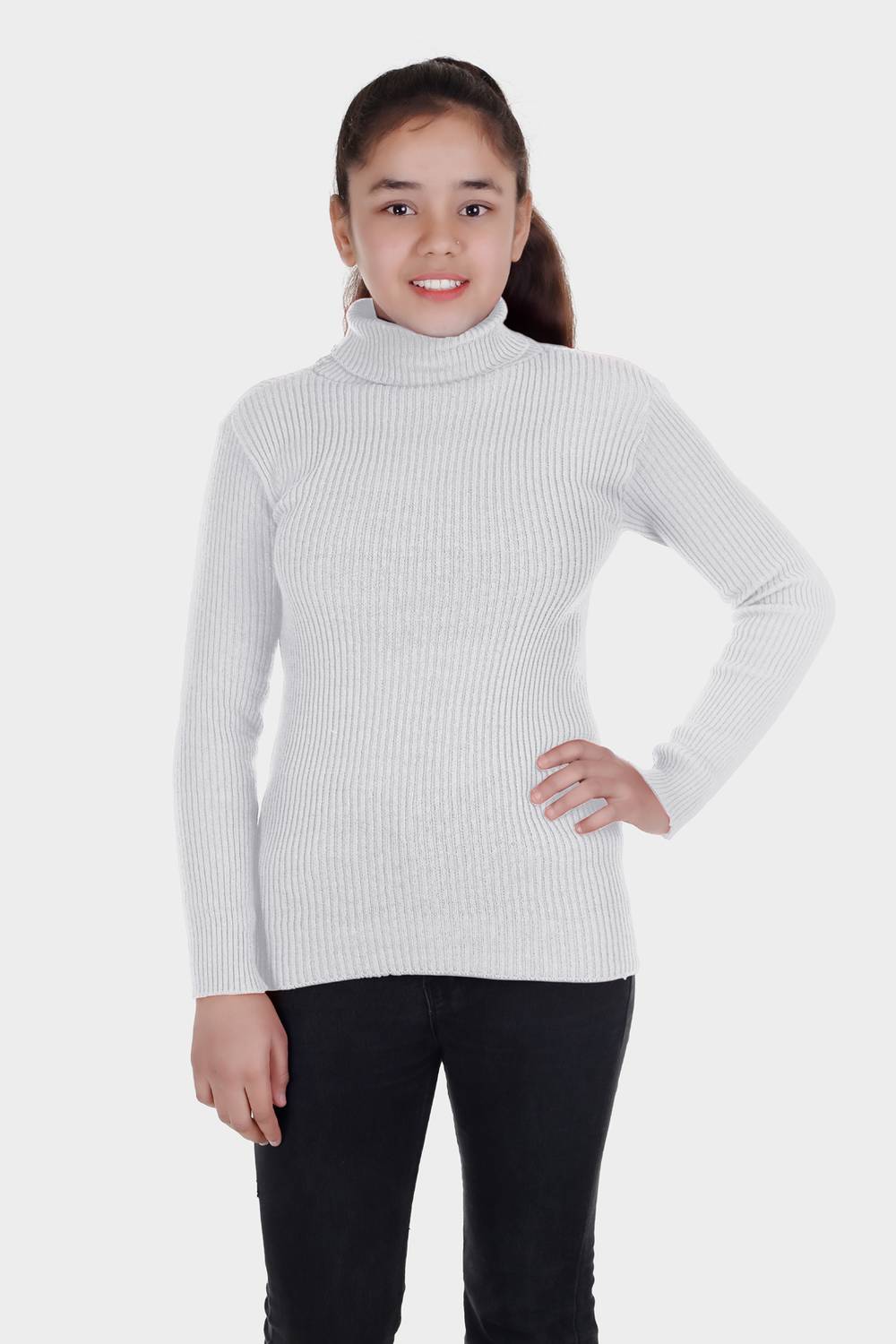 adibaba Solid Turtle Neck Casual Boys & Girls Reversible White Sweater