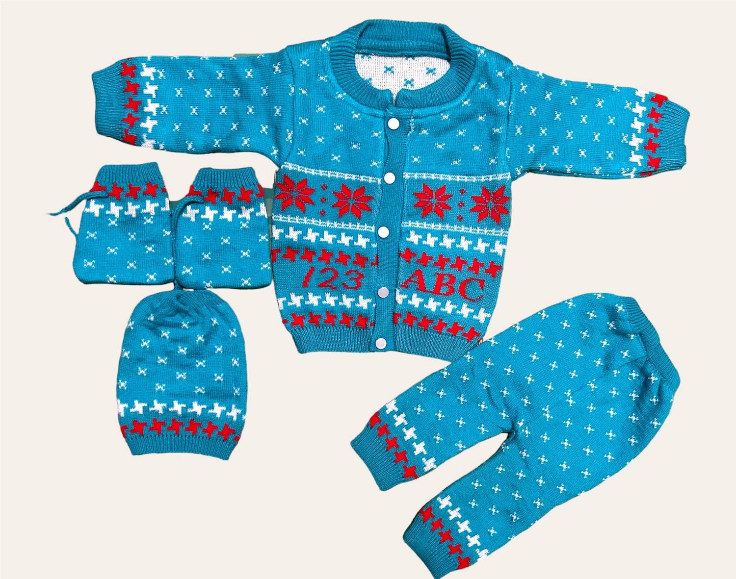 bloomkids Self Design Round Neck Casual Baby Boys & Baby Girls Blue Sweater