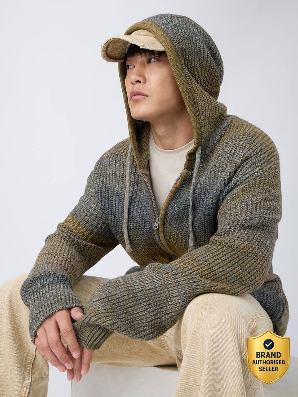 The Souled Store Men Grey Hooded Neck Sweater - Image 1