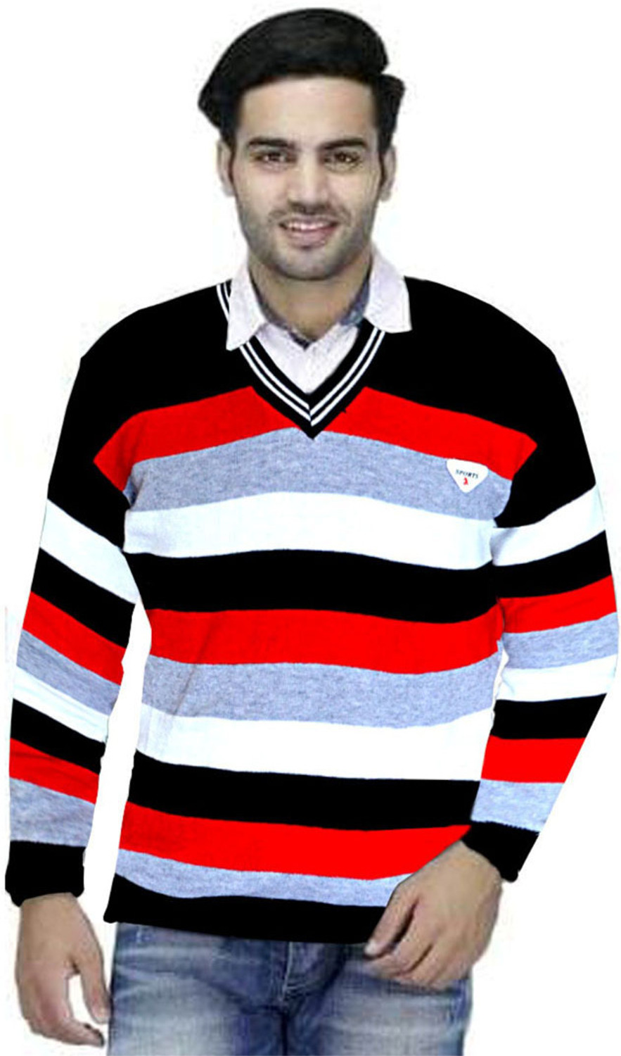 Image of SHRISHYAMART Men Striped V Neck Multicolor Sweater