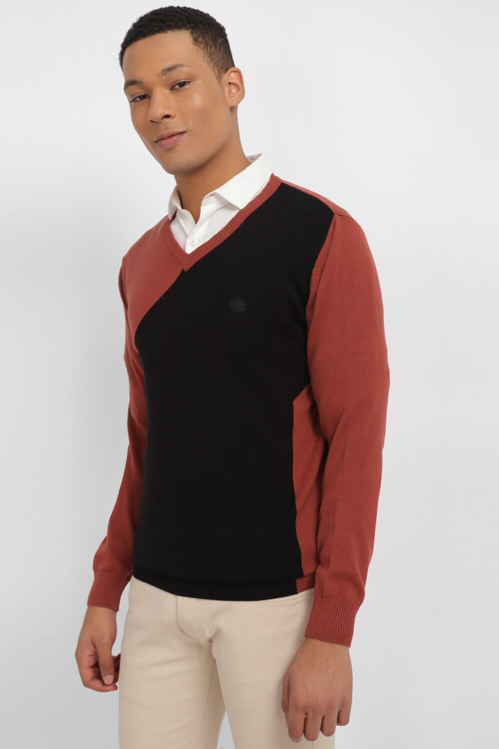 Image of Allen Solly Self Design V Neck Casual Men Black Sweater