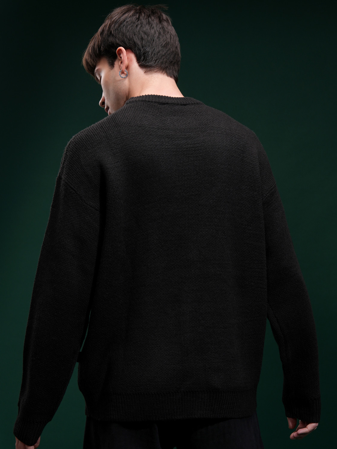Image of HIGHLANDER Self Design Round Neck Casual Men Black Sweater