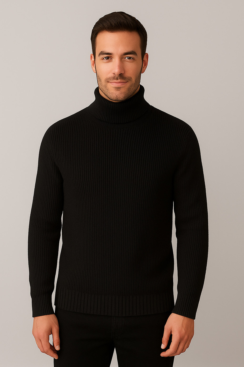 Image of NEO10 Solid Turtle Neck Formal Men Black Sweater