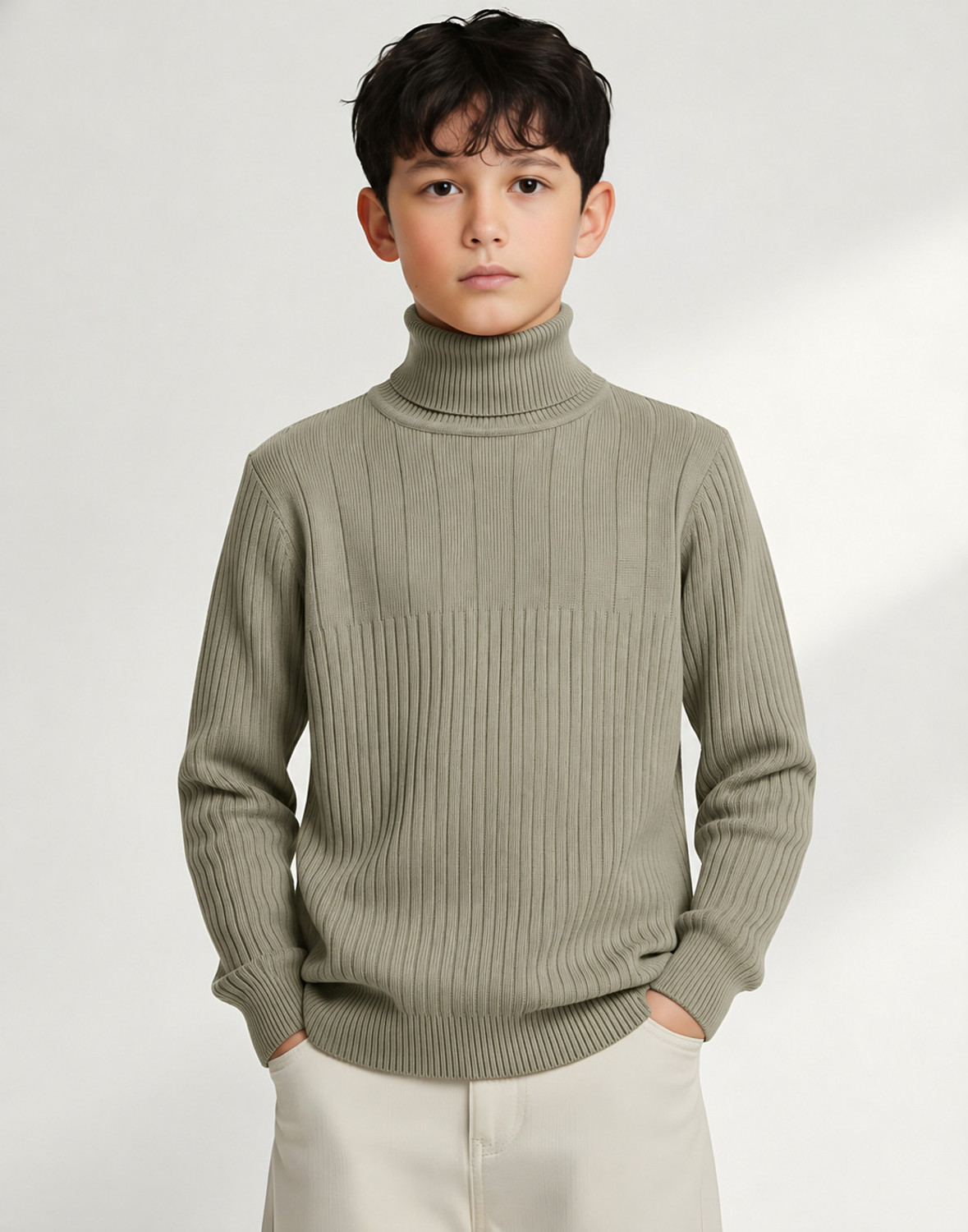 Image of Clothify Self Design Turtle Neck Casual Boys Light Green Sweater