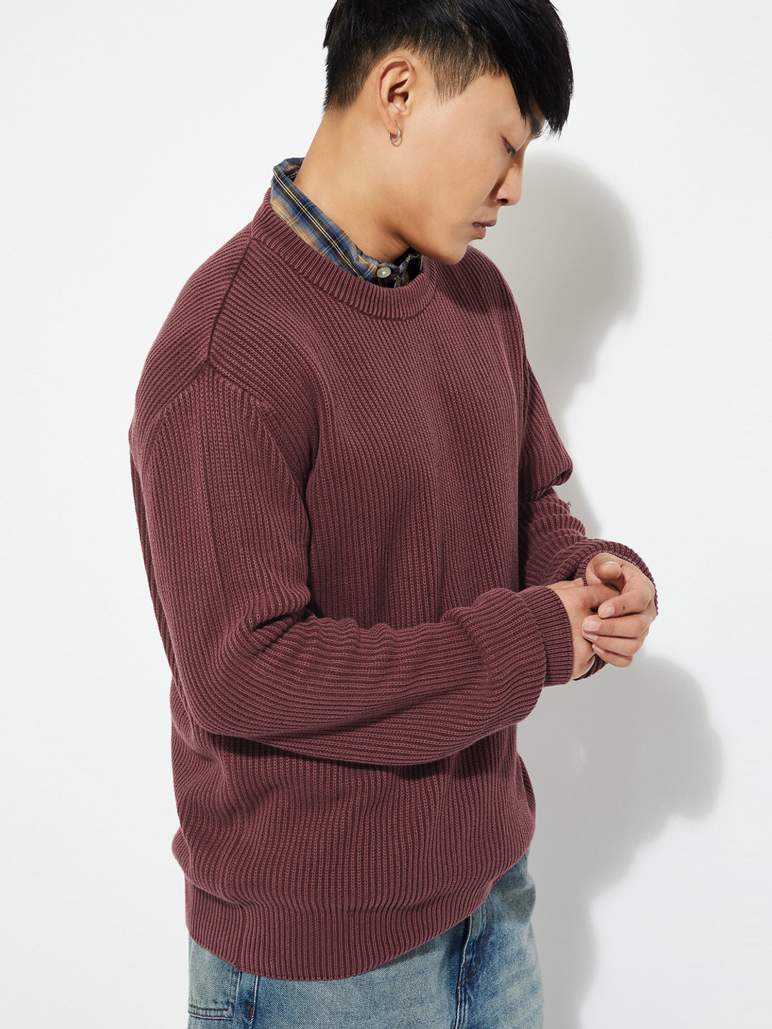 Image of MAX Self Design Round Neck Casual Men Red Sweater