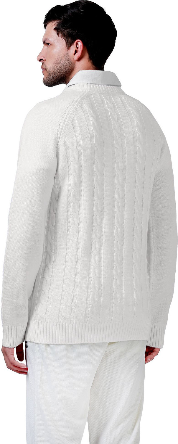 Image of Shrey Self Design Collared Neck Casual Boys White Sweater