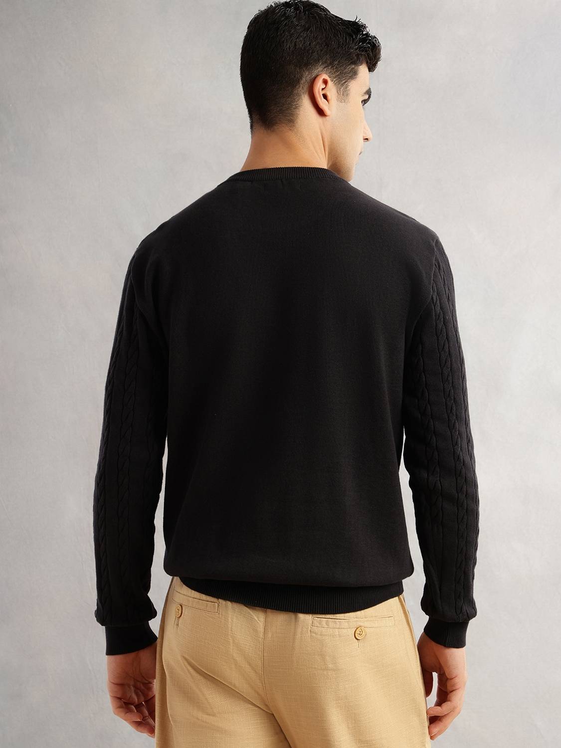Thomas Scott Men Woven Round Neck Black Sweater - Image 2