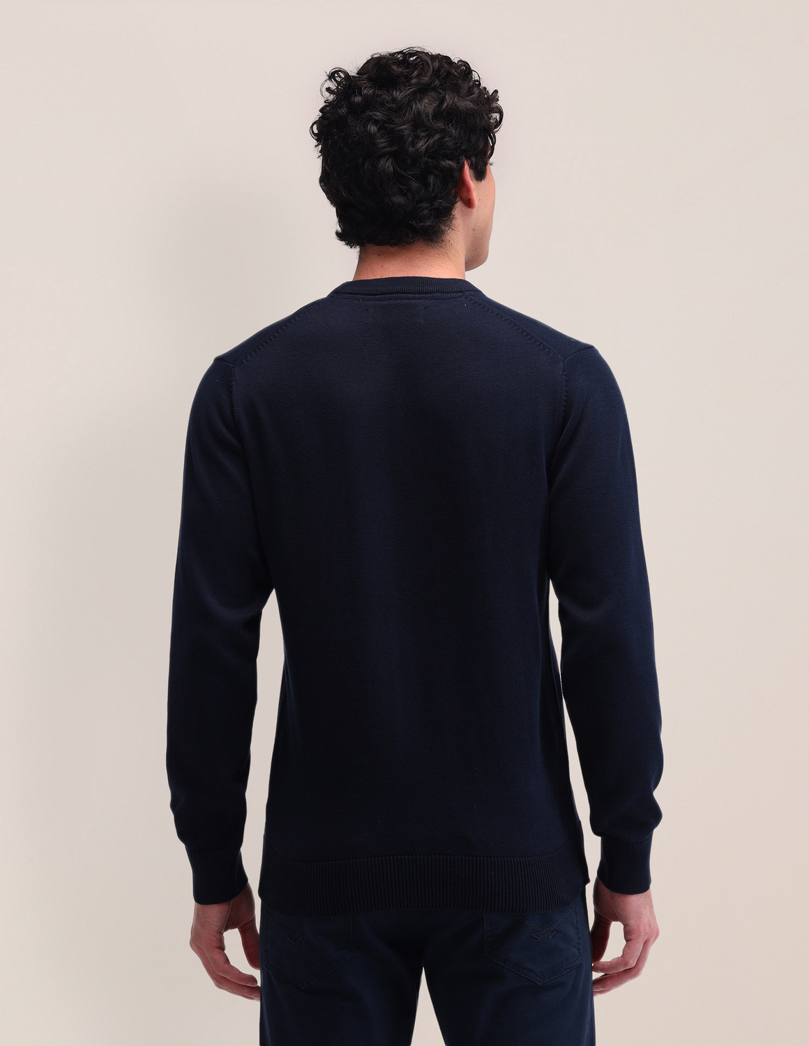 Image of U.S. POLO ASSN. Men Graphic Print Crew Neck Blue Sweater